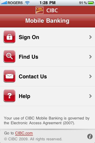  be setup prior to using the app from the CIBC online banking website.