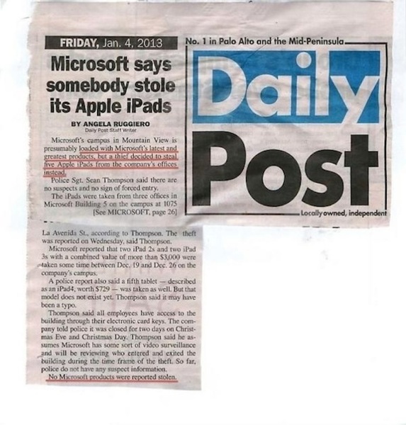 Ipads stolen from microsoft